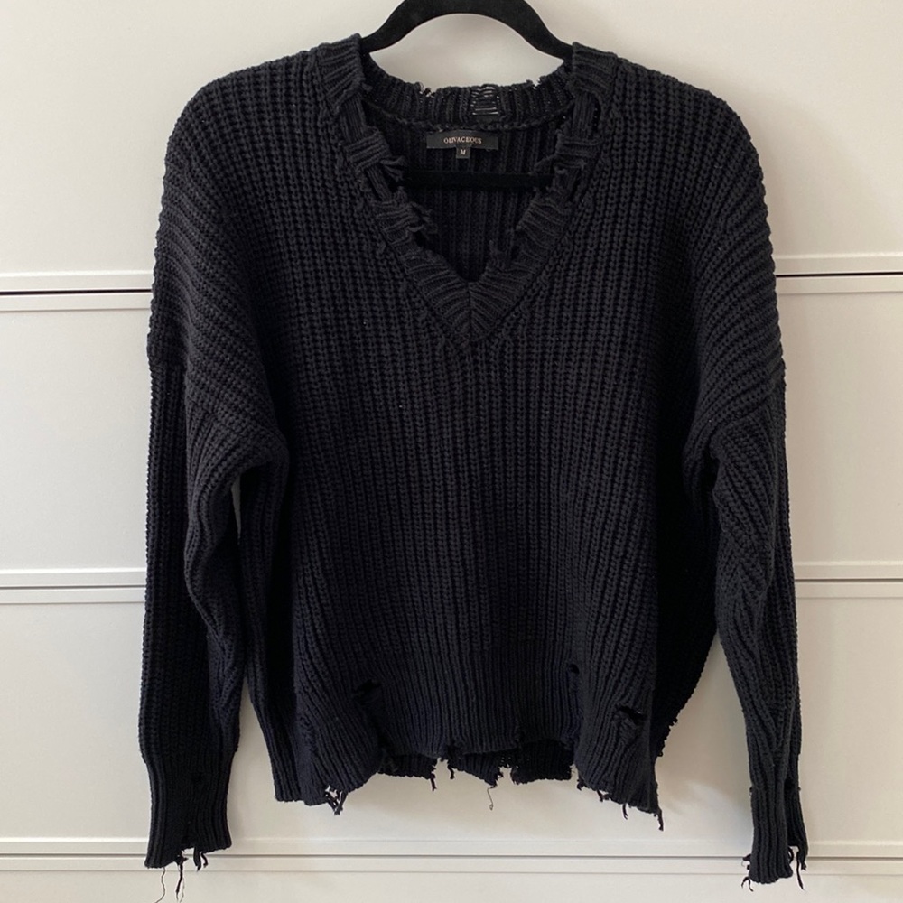 Distresses Olivaceous v neck sweater